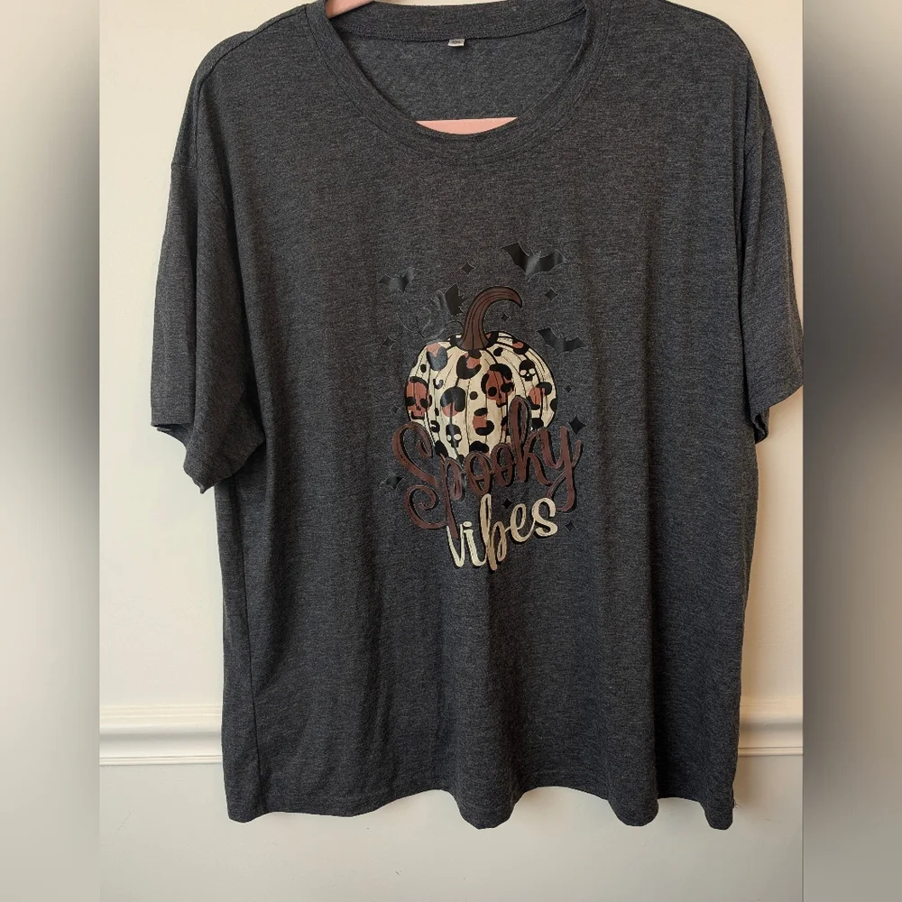 Spooky Vibes Leopard Skull Pumpkin Graphic Tee Size XXL - Picture 2 of 6